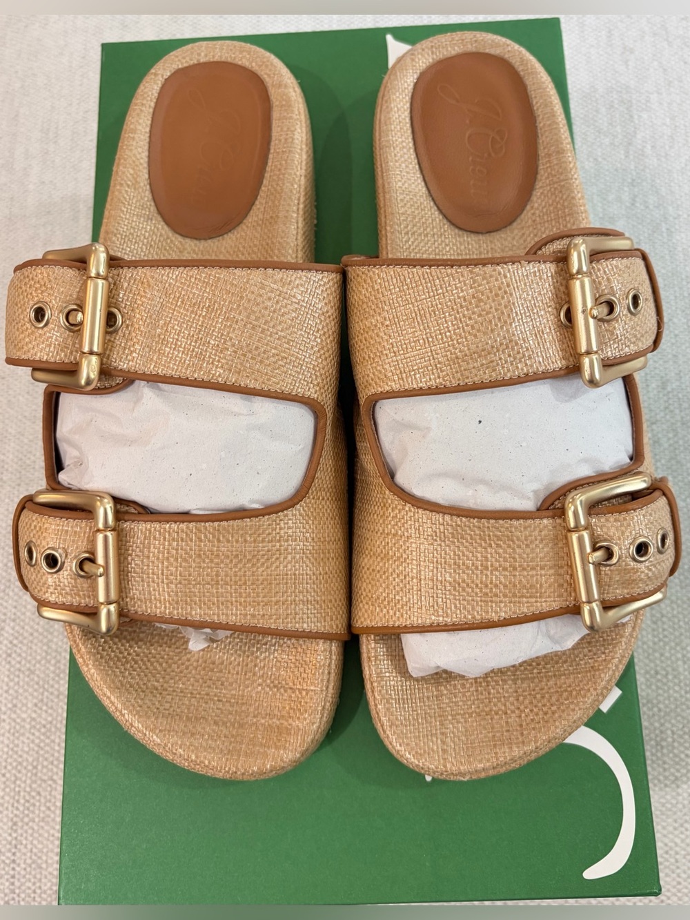 PRELOVED SZ 9 J. Crew Raffia Two Strap Buckle Marlow Sandal NO FLAWS